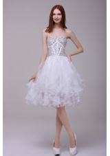 Princess White Beading and Ruffles Organza Prom Dress