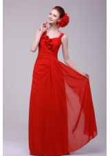 Simple Red Straps Empire Prom Dress with Flowers Chiffon