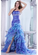 Strapless Beading and Ruffles Layered Mermaid Purple and Blue Prom Dress