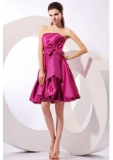 Strapless Fuchisa Prom Dress with Bow Knot A-line Knee-length