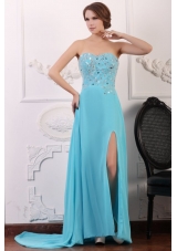 Sweetheart Beading and High Silt Chiffon Aqua Blue Prom Dress