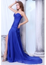 Sweetheart Column Beading and High Silt Chiffon Blue Prom Dress