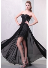 Sweetheart Hand Made Flowers and Silt Chiffon Black Prom Dress
