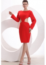 Wine Red Scoop Long Sleeves Knee-length Prom Dress