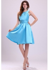 A-line Straps Short Aqua Blue Prom Dress with Ruche