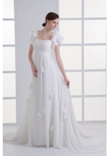 Beautiful Empire Square Court Train Wedding Dress with Flowers