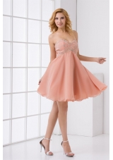 Cute A-line Sweetheart Beading Mini-length Chiffon Prom Dress