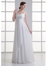 Empire Straps Beading and Ruching Chiffon Floor-length Wedding Dress