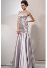 One Shoulder Silver Prom Dress with Beading and Ruching