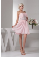 Sweet Empire Sweetheart Pink Mini-length Beading Chiffon Prom Dress