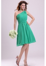 Turquoise Prom Dress with Bowknot and Ruching A-line One Shoulder