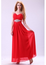 2014 Empire V-neck Red Floor-length Beading Chiffon Prom Dress