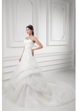A-line Sweetheart Appliques Pick-ups Chapel Train Wedding Dress