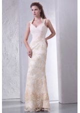 Beautiful Halter Top Column Lace Wedding Dress Floor-length