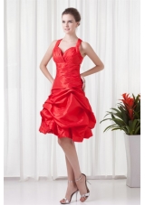 Cheap A-line Straps Knee-length Pick-ups Criss Cross Red Prom Dress