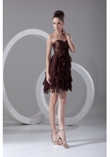 Cheap A-line Sweetheart Mini-length Chiffon Brown Prom Dress