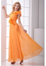 Cheap Empire V-neck Ruching Ankle-length Orange Chiffon Prom Dress