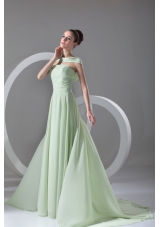 Elegant Empire Strapless Green Court Train Ruching Prom Dress