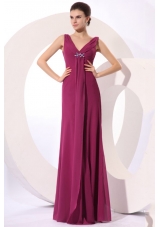 Elegant Empire V-neck Purple Beading Purple Chiffon Prom Dress