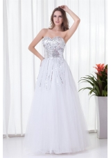 Elegant White A-line Sweetheart Tulle Foor-length Paillette  Prom Dress