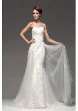 Luxurious Memraid Sweetheart Sweep Train Wedding Dress with Lace