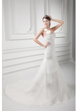 Mermaid One Shoulder Flowers Wedding Dress with Court Train