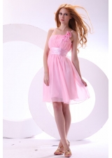 Pretty A-line Straps Knee-length Chiffon Sashes Pink 2014 Prom Dress