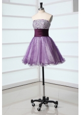 Purple A-line Strapless Beaded Short Prom Dress