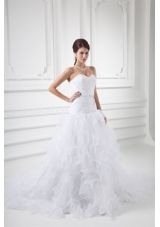 Romantic A-line Sweetheart Court Train Wedding Dress with Beading and Ruffles