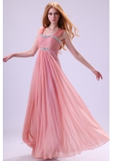 Simple Empire One Shoulder Beading and Ruching Chiffon Prom Dress