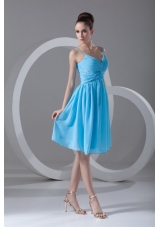 Taffeta A-line Straps Aqua Blue Beading Knee-length Prom Dress