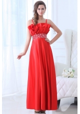 Taffeta Red Empire One Shoulder Ankle-length Beading Prom Dress