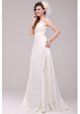A-line Spaghetti Strap Embroidery Floor-length Wedding Dress