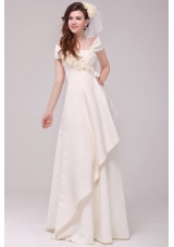 A-line Strapless Hand Made Flowers and Beading Wedding Dress