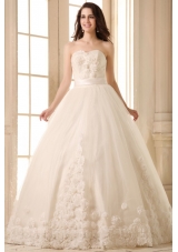Ball Gown Sweetheart Hand Made Flowers Sweep Train Wedding Dress