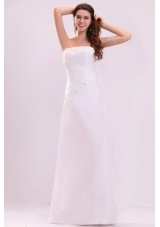 Cheap Column Strapless Floor-length Wedding Dress with Appliques