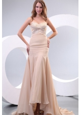 Column Sweetheart Beading Ruching Chanmpagne Wedding Dress