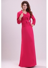 Column V-neck Ruching Hot Pink Prom Dress with Chiffon