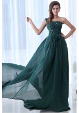 Empire Green One Shoulder Beading and Ruching Prom Dress