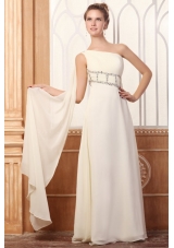 Empire One Shoulder Beading Watteau Train Chiffon Wedding Dress