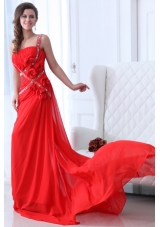 Empire Red One Shoulder Ruching Beading Chiffon Prom Dress
