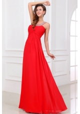 Sexy Red Empire One Shoulder Long Chiffon Beading Prom Dress with Criss Cross