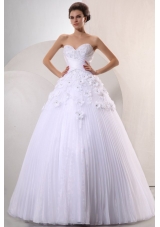 Sweetheart Ball Gown Hand Made Flowers and Pleats Wedding Dress