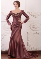 Appliqued Burgundy Column Square Prom Dress with Long Sleeves