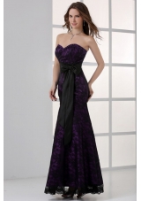 Black and Purple Mermaid Sweetheart Ankle-length Prom Dress with Sash