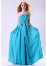 Blue Empire Appliques One Shoulder Beading Chiffon 2014 Prom Dress