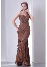 Brwon Mermaid Sweetheart Prom Dress with Lace and Flowers