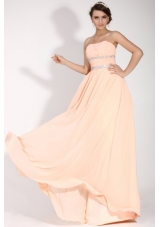 Elegant Empire Strapless Champagne Chiffon Floor-length Prom Dress with Beading