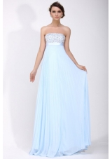 Elegant Empire Strapless Chiffon 2014 Spring Blue Prom Dress with Beading