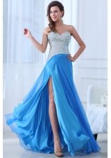 Empire Blue Sweetheart Beading High Slit Chiffon Prom Dress